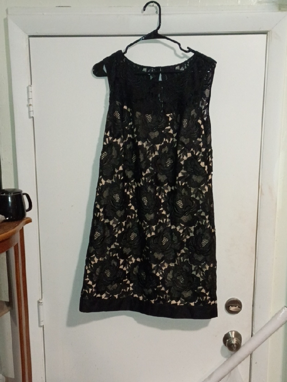 White House Black Market Black Floral Lace Mini Dress with Nude Lining
